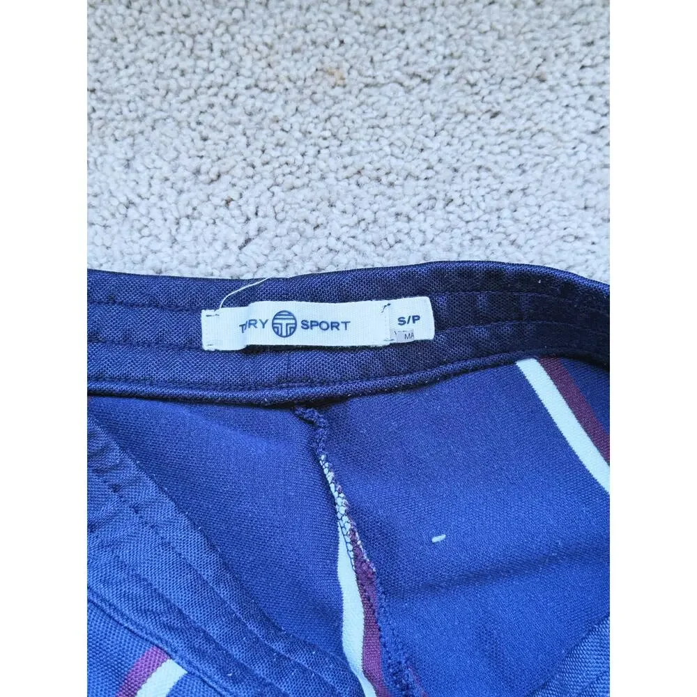 Tory Burch Sport Retro Luxury Wide Leg Trousers Pants S Navy Blue Stripe Y2K - Picture 6 of 11